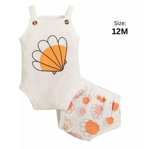 2PC SET | SHELL PRINT KNITTED COTTON BABY GIRL MATCHING SHORT SET | 12M